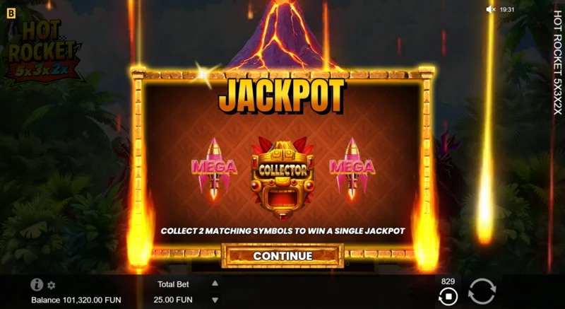 Hot Rocket 5x 3x 2x - pag-activate ng Jackpot Spins na may rocket-collector sa gitna