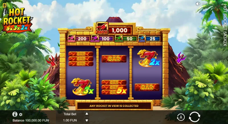 Hot Rocket 5x 3x 2x - pangunahing pag-ikot na may overlay na multiplier sa reels